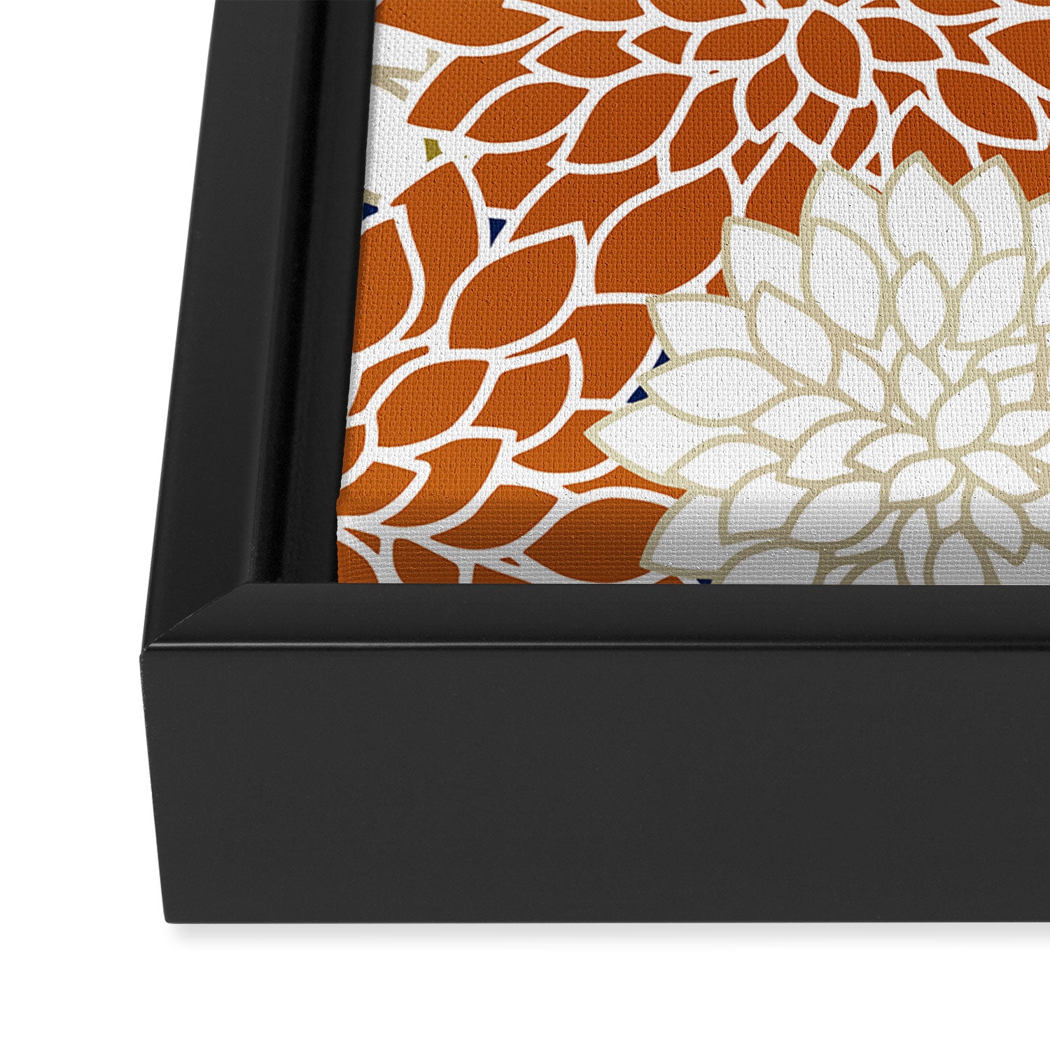 Dahlia Blooms, Terracotta, Navy, Gold, White Framed Canvas Print Gallery Image 3