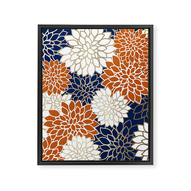 Dahlia Blooms, Terracotta, Navy, Gold, White Framed Canvas Print Gallery Image 8