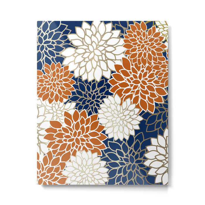 Dahlia Blooms, Terracotta, Navy, Gold, White Metal Print Gallery Image 1