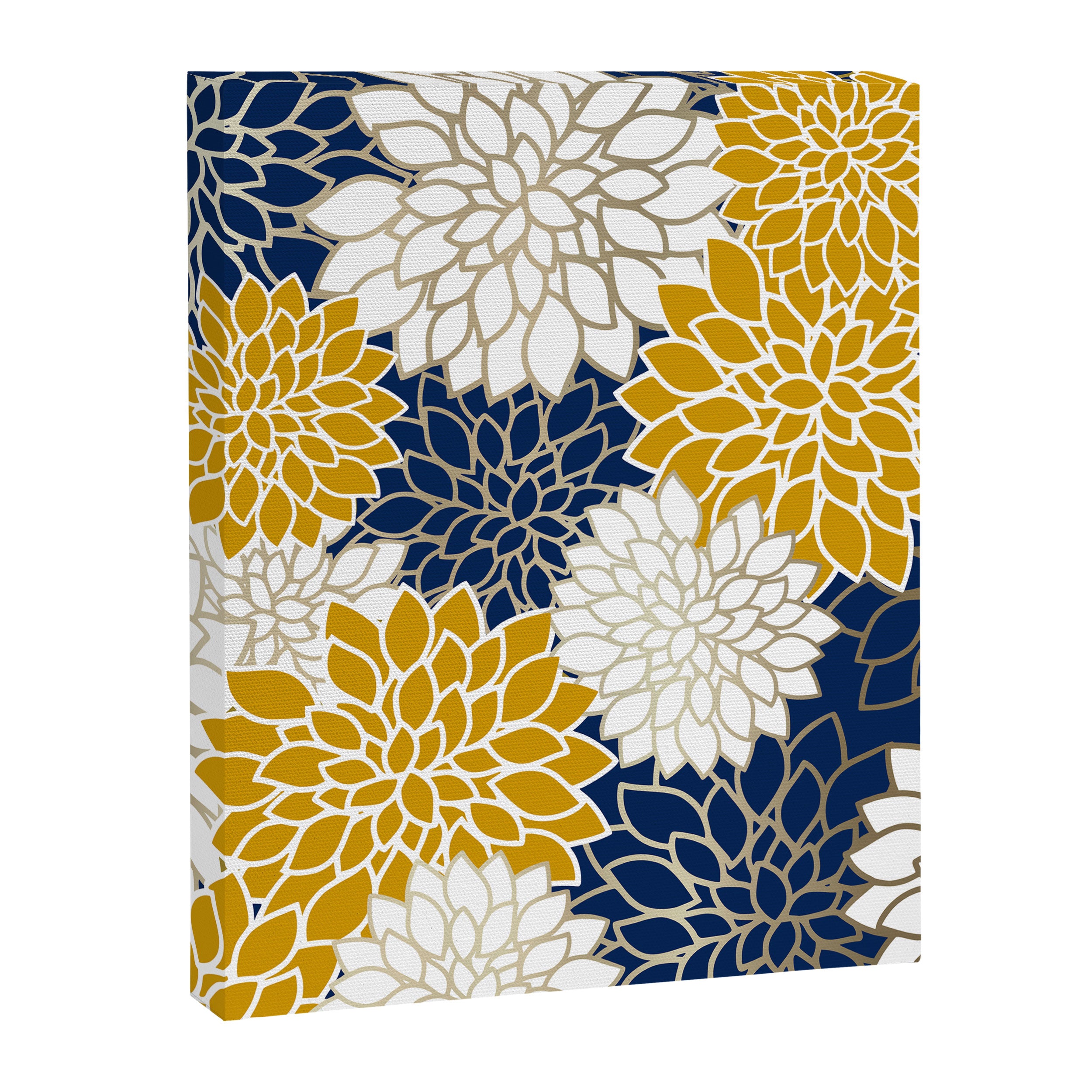 Dahlia Floral Blooms in Navy, Yellow, Gold and White Canvas Print Gallery Image 8