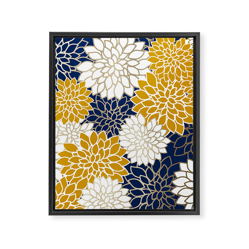 Dahlia Floral Blooms in Navy, Yellow, Gold and White Framed Canvas Print Gallery Image 8