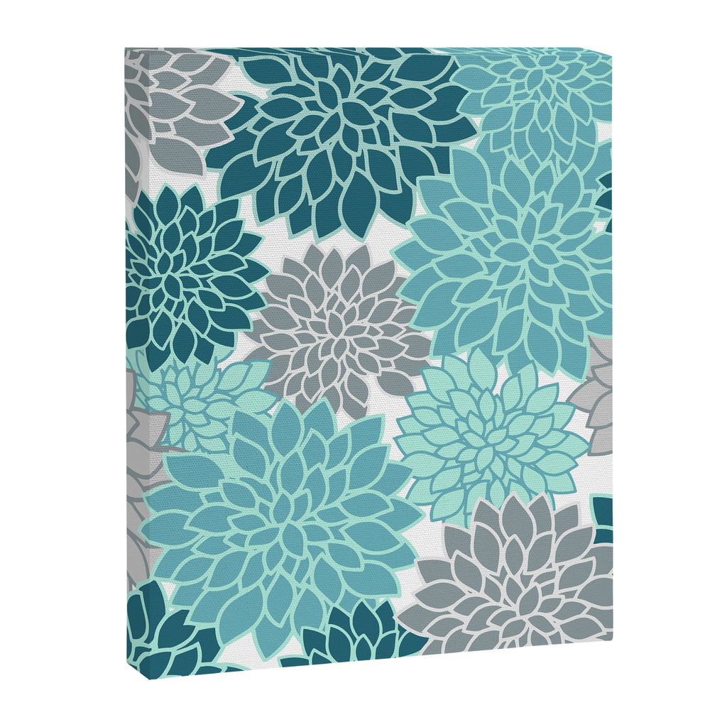 Dahlia Floral Blooms in Teal and Gray Canvas Print Gallery Image 8