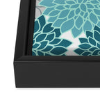 Dahlia Floral Blooms in Teal and Gray Framed Canvas Print Gallery Image 3