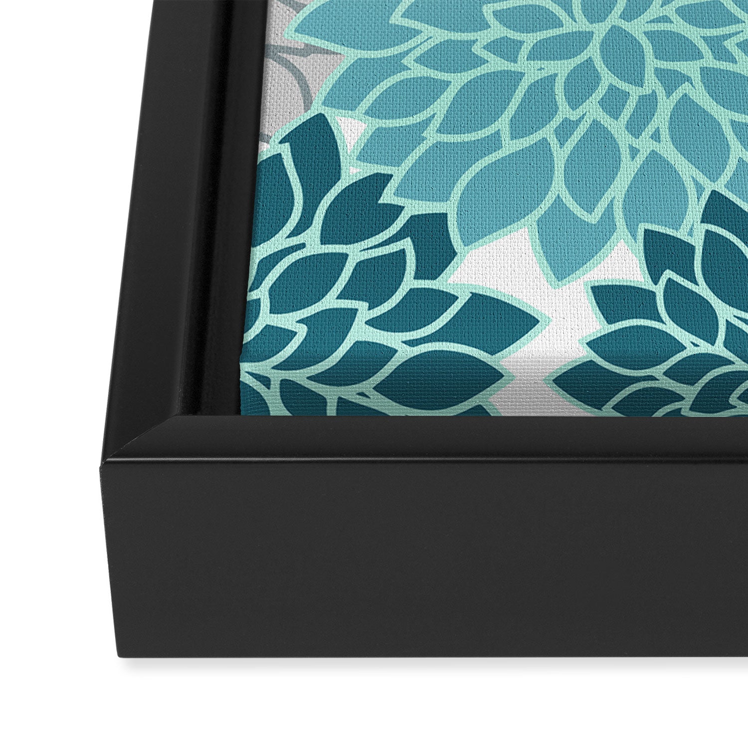 Dahlia Floral Blooms in Teal and Gray Framed Canvas Print Gallery Image 3