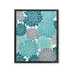 Dahlia Floral Blooms in Teal and Gray Framed Canvas Print Gallery Image 8