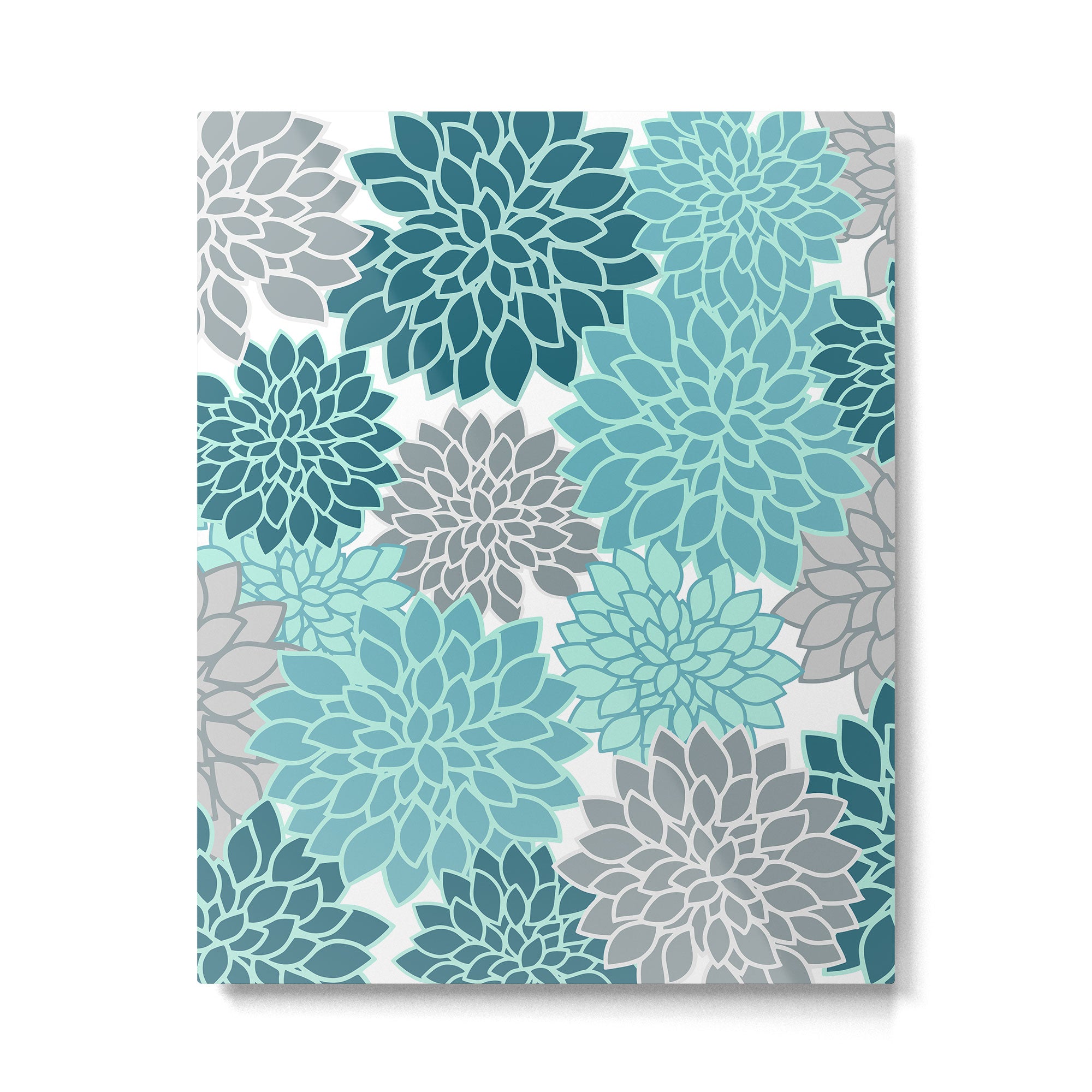 Dahlia Floral Blooms in Teal and Gray Metal Print Gallery Image 6