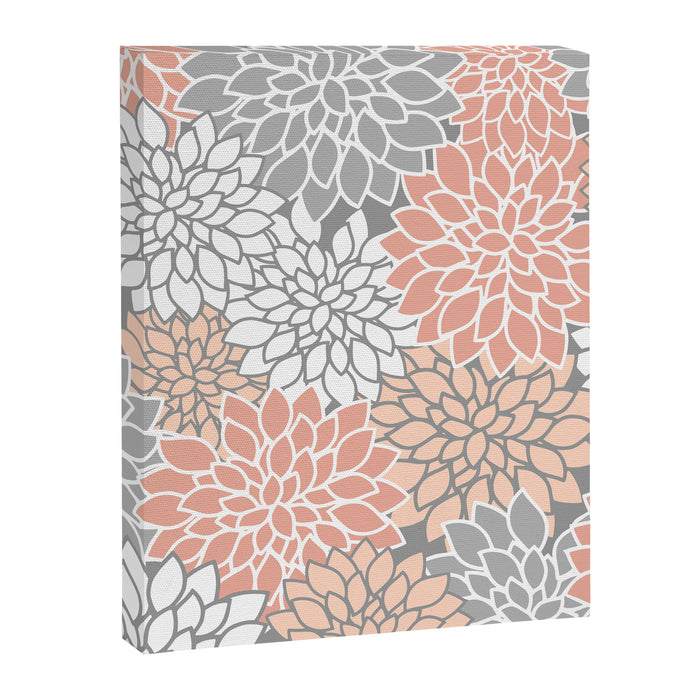 Dahlia Floral Blooms, Peach and Gray Canvas Print Gallery Image 1