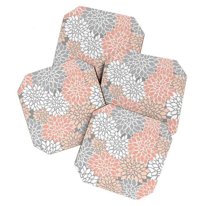Dahlia Floral Blooms, Peach and Gray Coaster Gallery Image 1