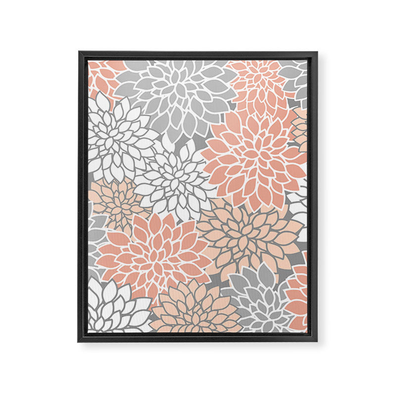Dahlia Floral Blooms, Peach and Gray Framed Canvas Print Gallery Image 8