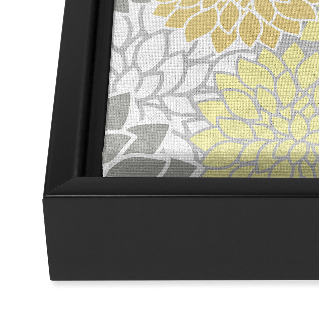 Dahlia Floral Blooms, Soft Yellow, Gray, White Framed Canvas Print Gallery Image 3