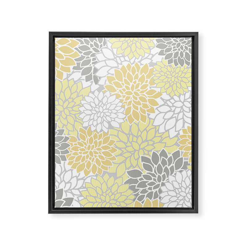 Dahlia Floral Blooms, Soft Yellow, Gray, White Framed Canvas Print Gallery Image 8