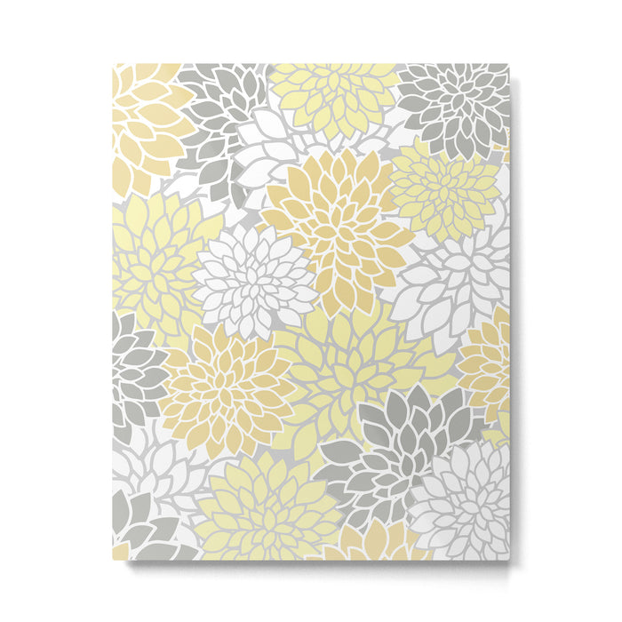 Dahlia Floral Blooms, Soft Yellow, Gray, White Metal Print Gallery Image 1
