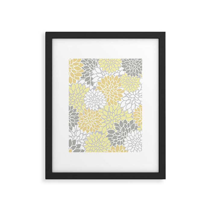 Dahlia Floral Blooms, Soft Yellow, Gray, White Framed Art Print Gallery Image 1