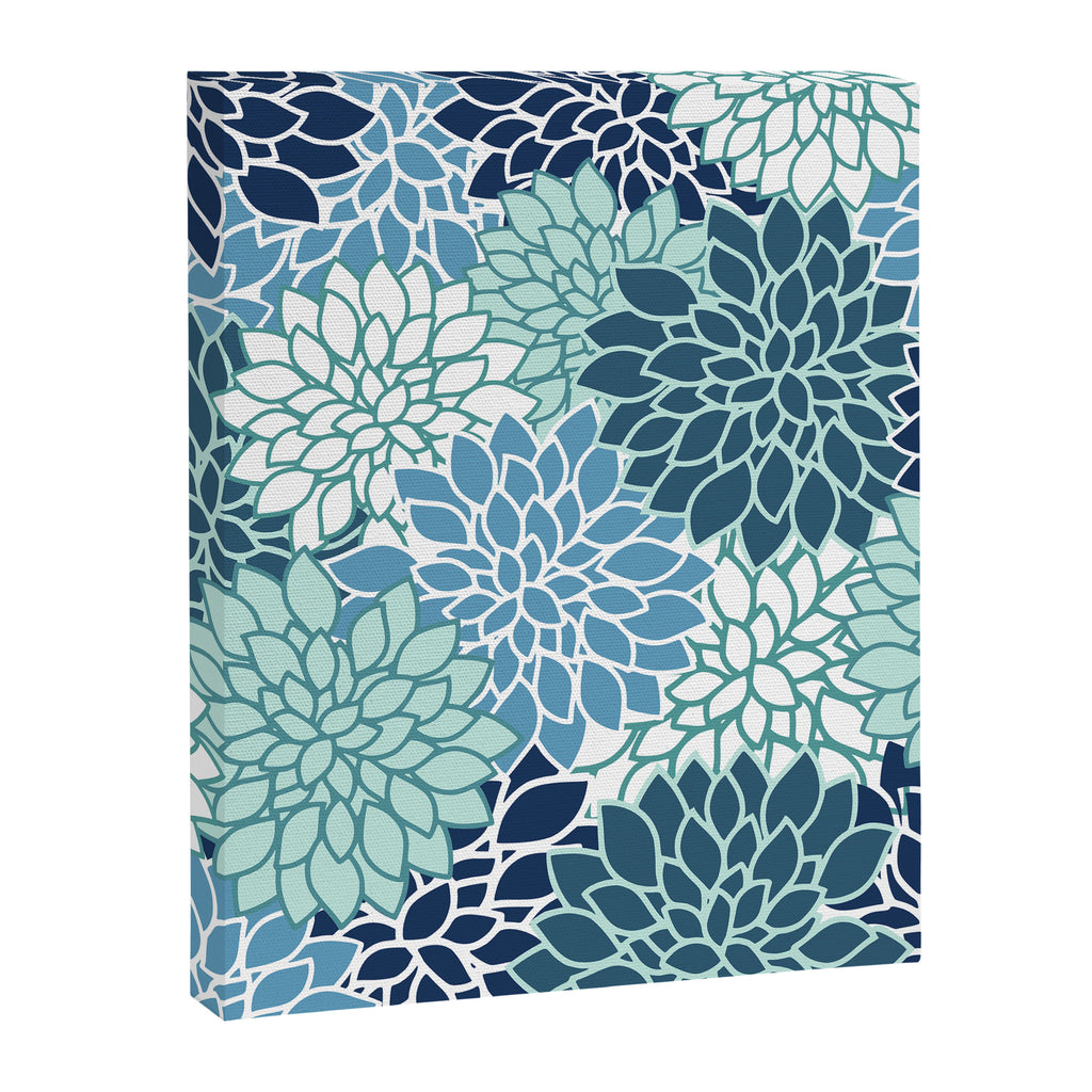 Dahlia Floral Blooms, Teal, Blue White Canvas Print Gallery Image 8