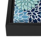 Dahlia Floral Blooms, Teal, Blue White Framed Canvas Print Gallery Image 3