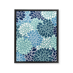 Dahlia Floral Blooms, Teal, Blue White Framed Canvas Print Gallery Image 8