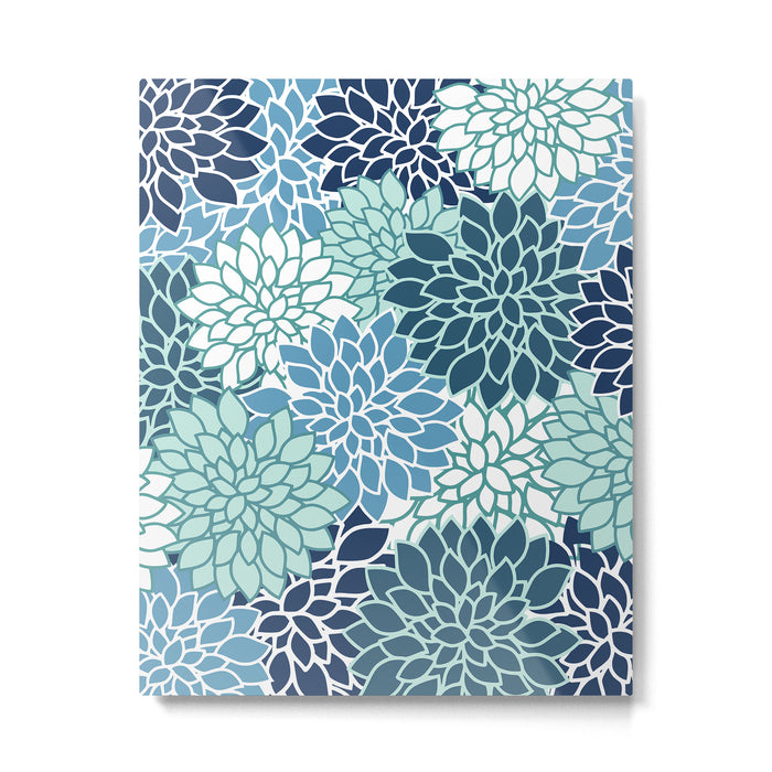 Dahlia Floral Blooms, Teal, Blue White Metal Print Gallery Image 1