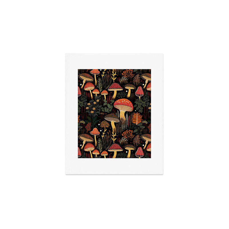 Dark Forest Magic Mushrooms Art Art Print Gallery Image 1