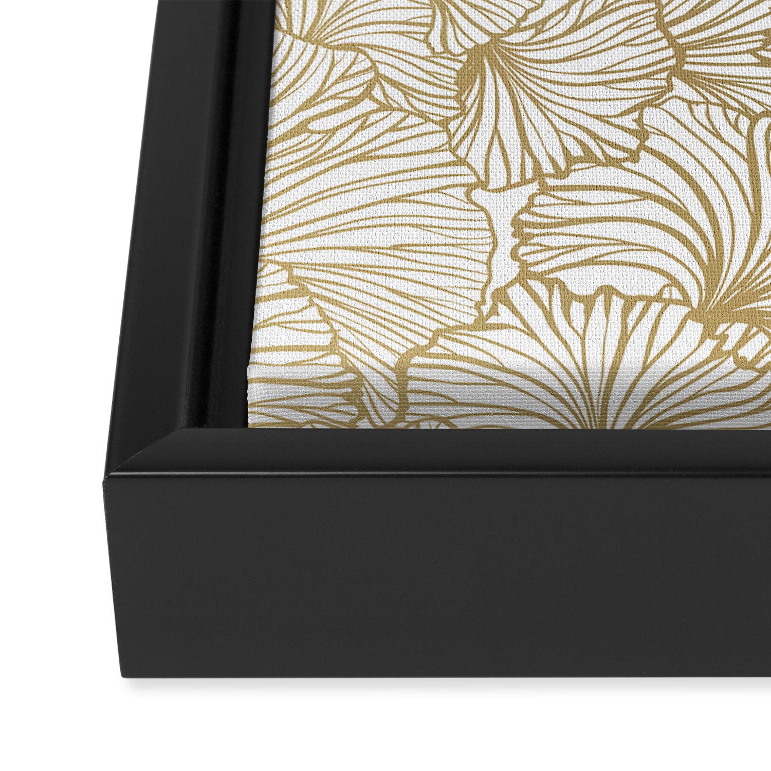 Decorative Art Deco, Leaves, Floral Prints, White and Gold Framed Canvas Print Gallery Image 3