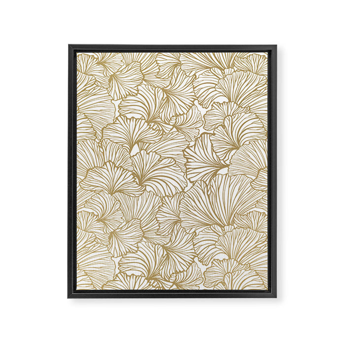 Decorative Art Deco, Leaves, Floral Prints, White and Gold Framed Canvas Print Gallery Image 1