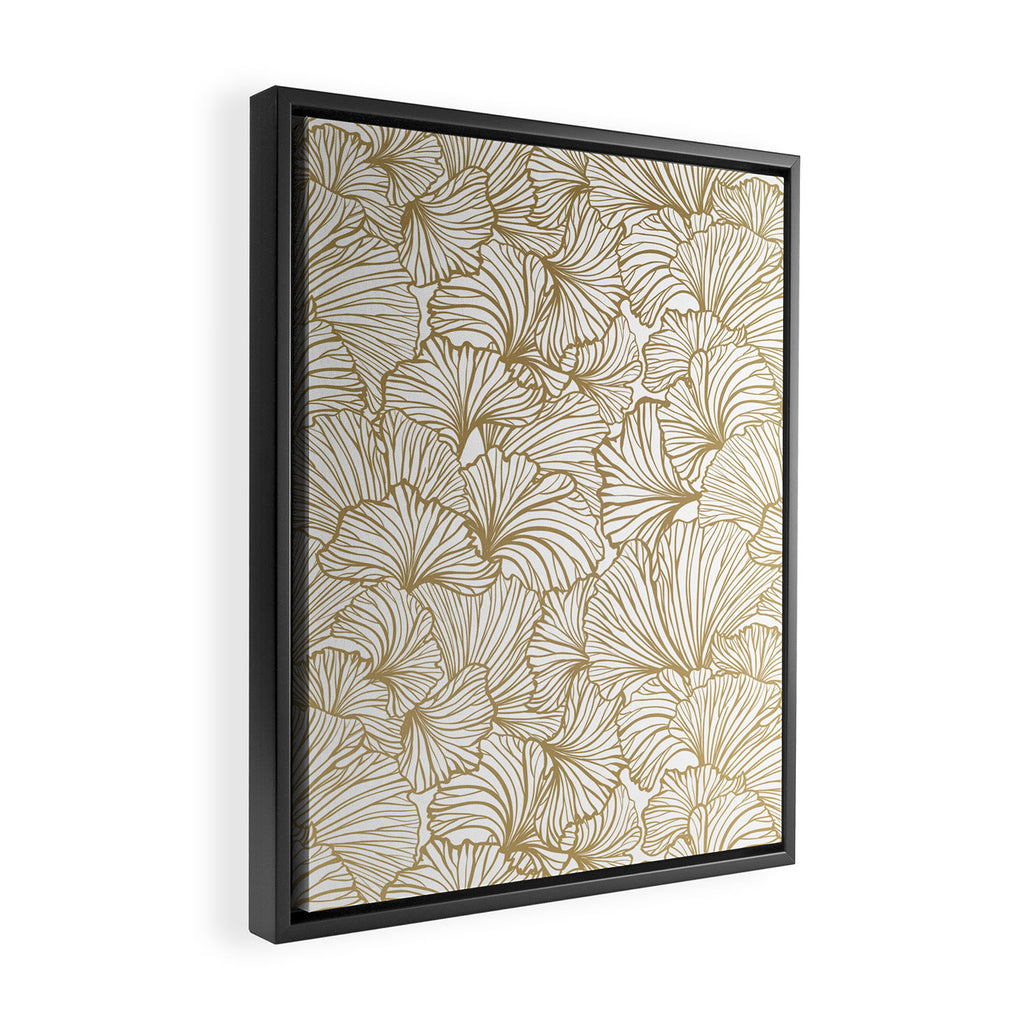 Decorative Art Deco, Leaves, Floral Prints, White and Gold Framed Canvas Print Gallery Image 2