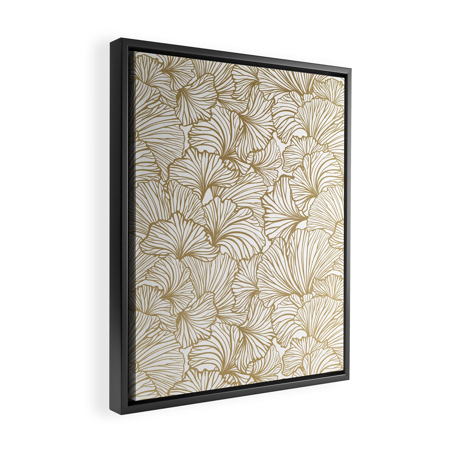 Decorative Art Deco, Leaves, Floral Prints, White and Gold Framed Canvas Print Gallery Image 2