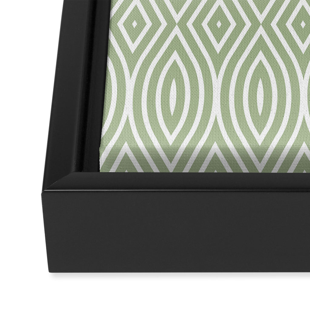 Decorative Boho Geo Pattern, Sage Green and White Framed Canvas Print Gallery Image 3