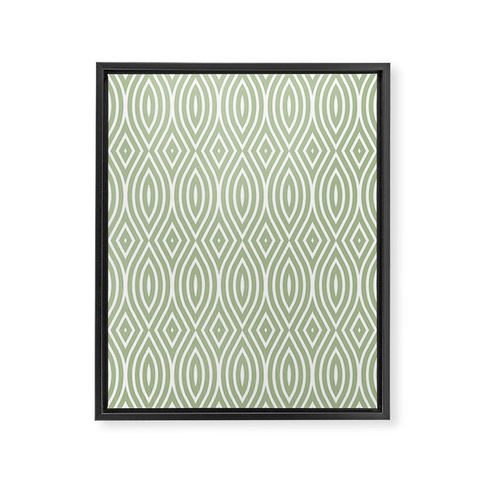 Decorative Boho Geo Pattern, Sage Green and White Framed Canvas Print Gallery Image 1