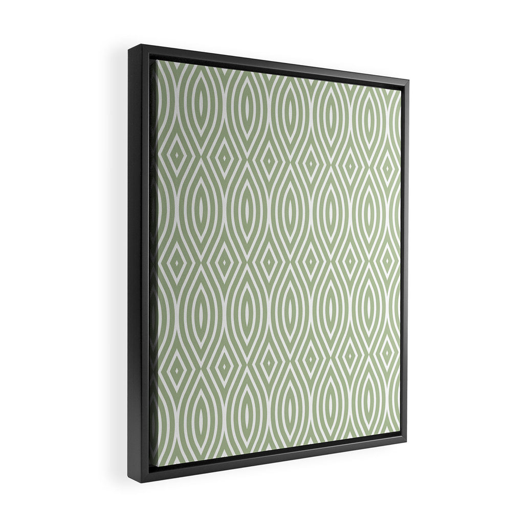 Decorative Boho Geo Pattern, Sage Green and White Framed Canvas Print Gallery Image 2
