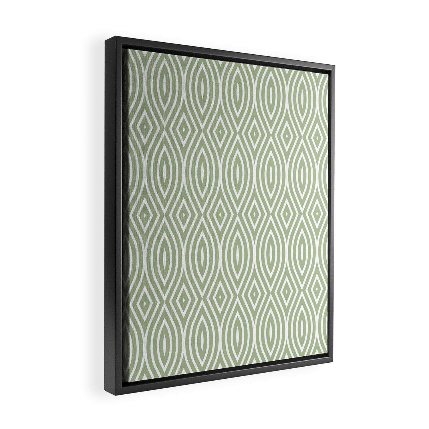 Decorative Boho Geo Pattern, Sage Green and White Framed Canvas Print Gallery Image 2