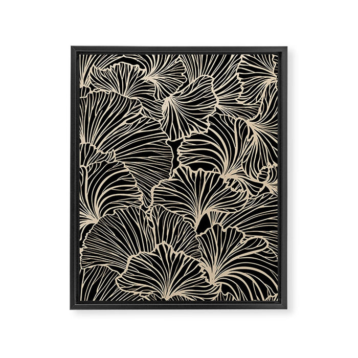 Decorative Leaf Pattern, Floral Prints, Cream and Black Framed Canvas Print Gallery Image 1