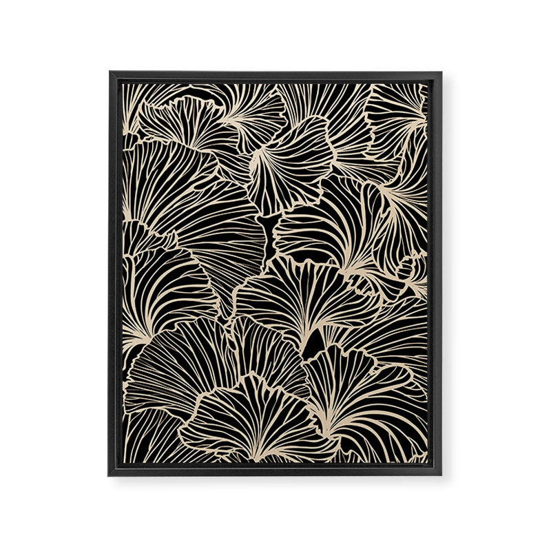 Decorative Leaf Pattern, Floral Prints, Cream and Black Framed Canvas Print Gallery Image 8