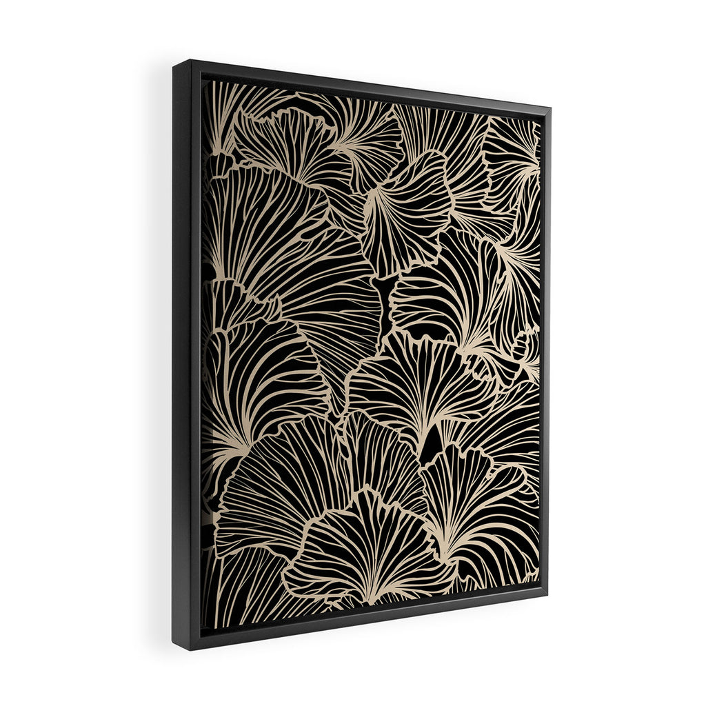 Decorative Leaf Pattern, Floral Prints, Cream and Black Framed Canvas Print Gallery Image 2