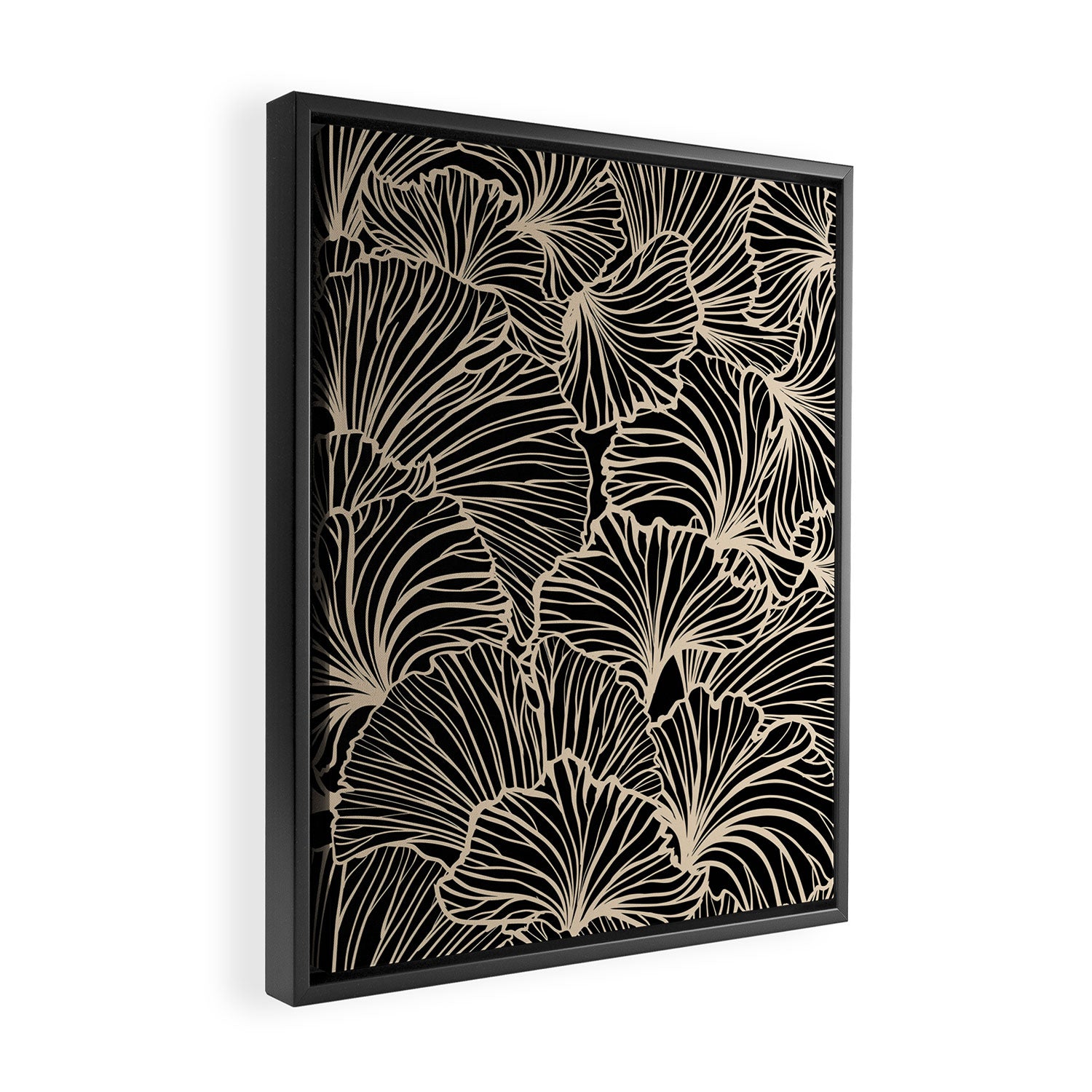 Decorative Leaf Pattern, Floral Prints, Cream and Black Framed Canvas Print Gallery Image 2
