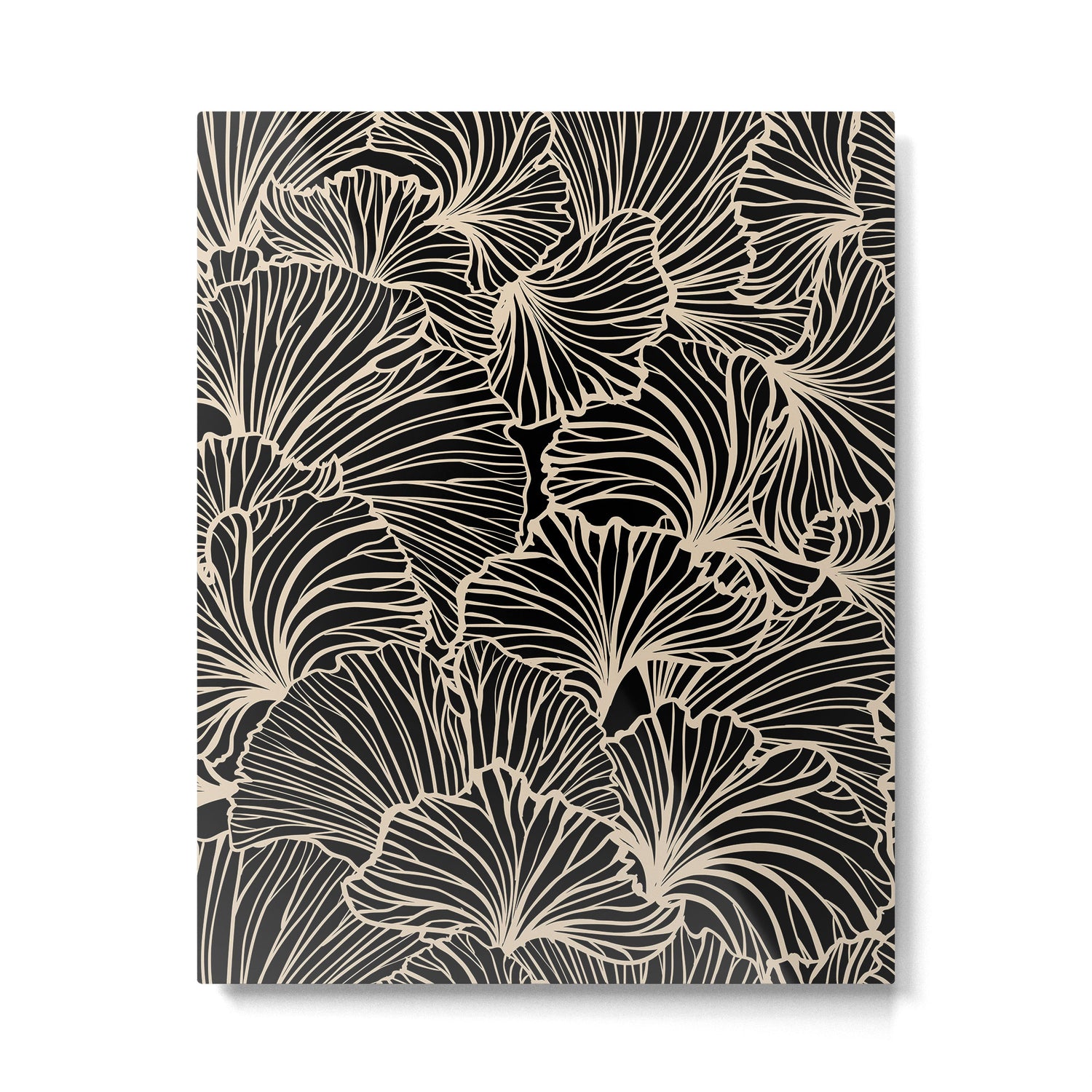 Decorative Leaf Pattern, Floral Prints, Cream and Black Metal Print Gallery Image 6