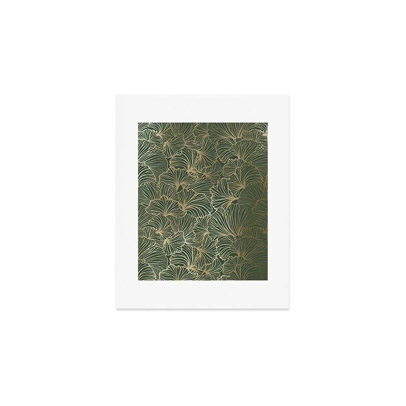 Decorative Nature Pattern, Floral Prints, Green and Gold Art Print Gallery Image 1