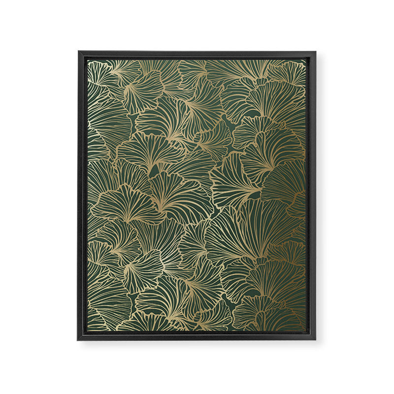 Decorative Nature Pattern, Floral Prints, Green and Gold Framed Canvas Print Gallery Image 8
