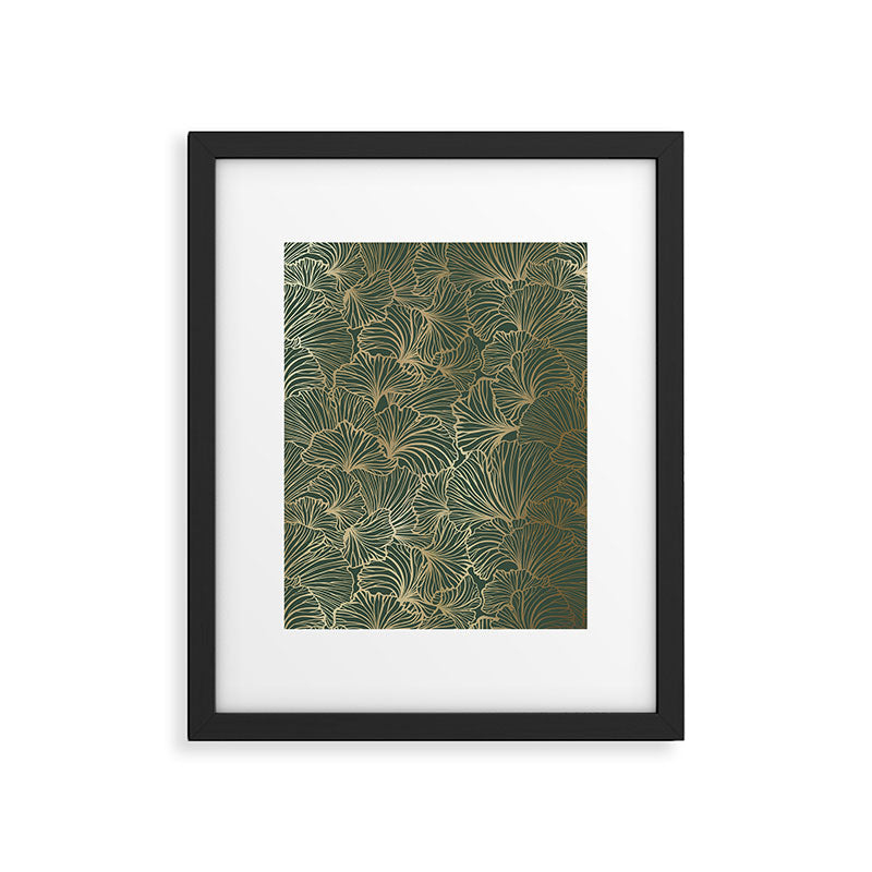 Decorative Nature Pattern, Floral Prints, Green and Gold Framed Art Print Gallery Image 6