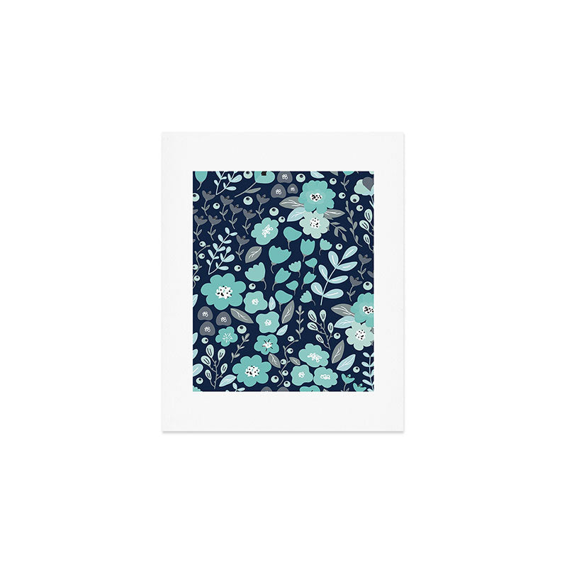 Ditsy Florals, Navy and Teal Art Print Gallery Image 1