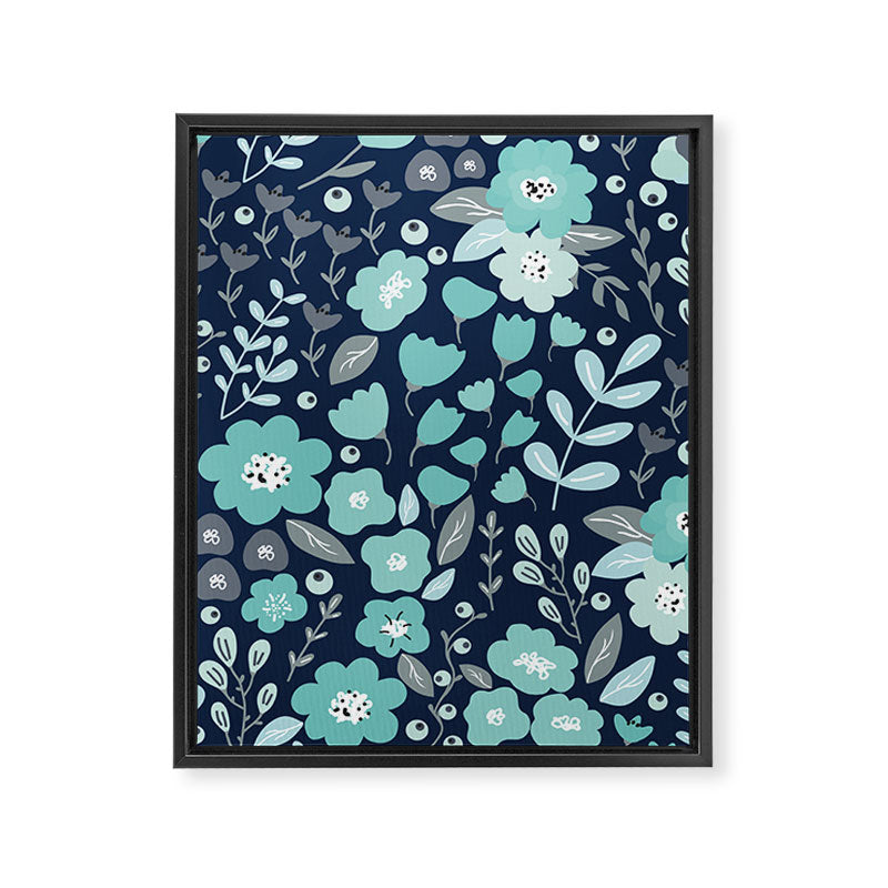 Ditsy Florals, Navy and Teal Framed Canvas Print Gallery Image 8