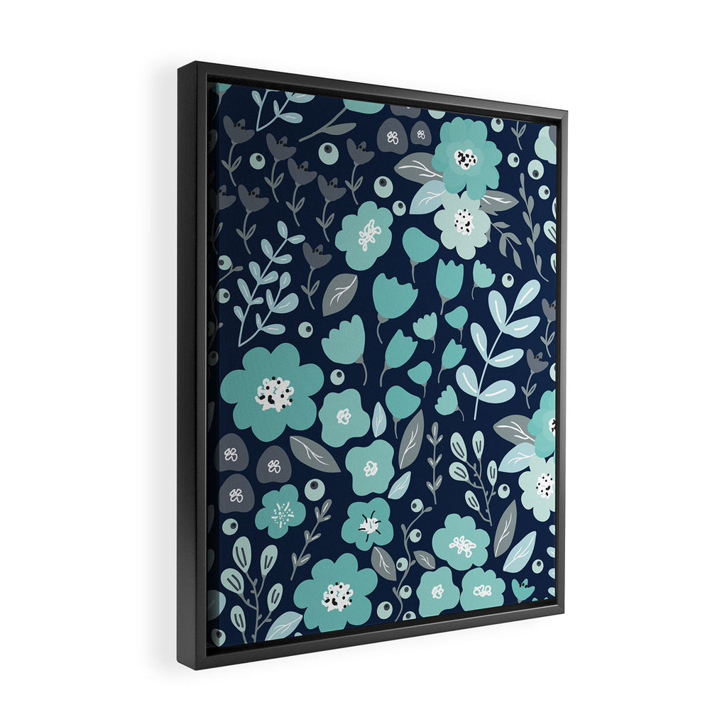 Ditsy Florals, Navy and Teal Framed Canvas Print Gallery Image 2