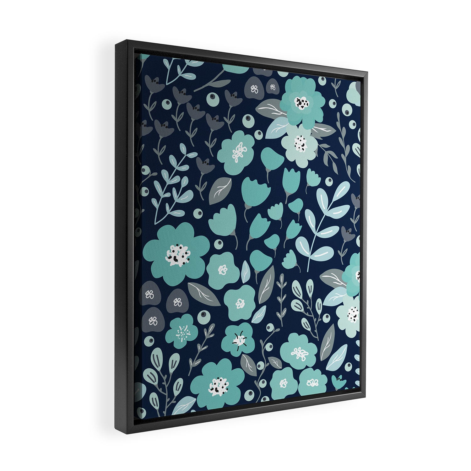 Ditsy Florals, Navy and Teal Framed Canvas Print Gallery Image 2