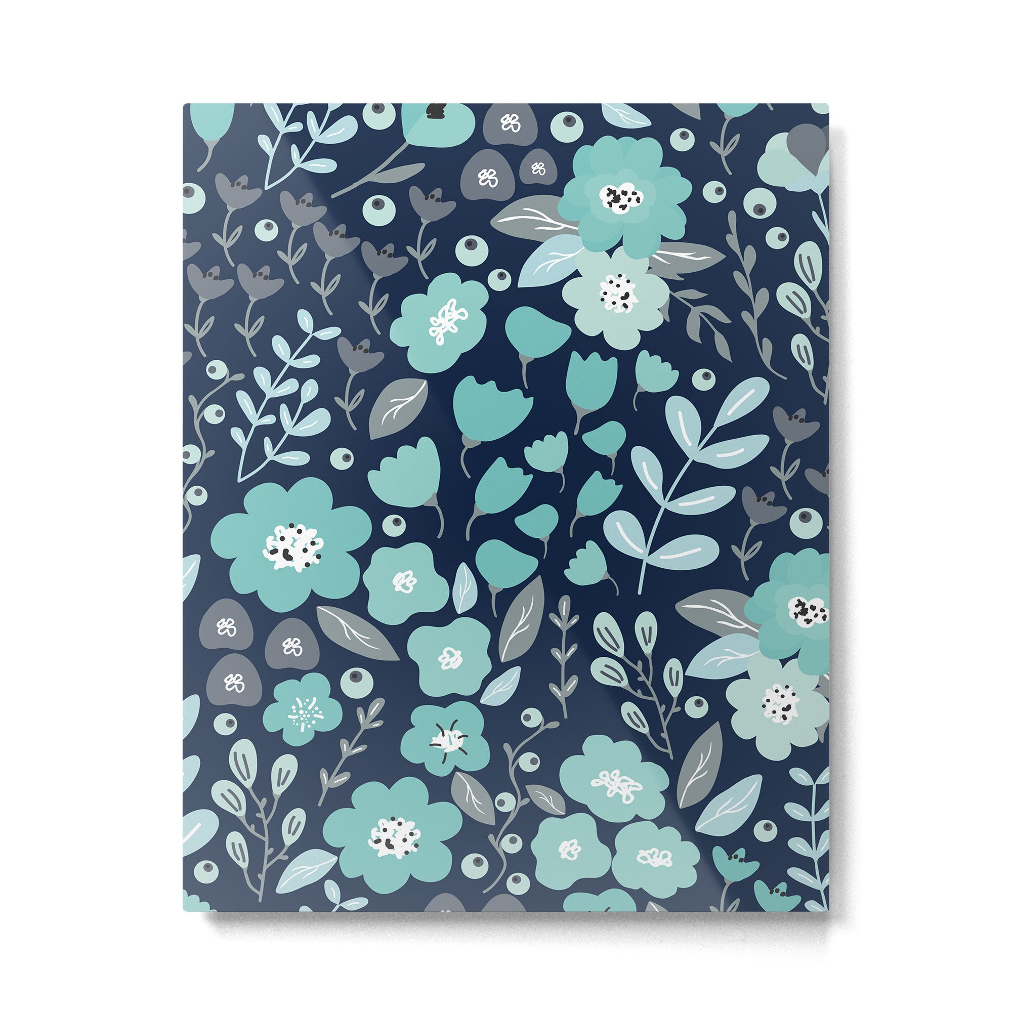 Ditsy Florals, Navy and Teal Metal Print Gallery Image 6