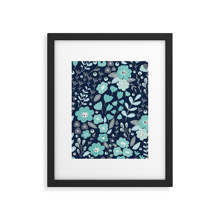 Ditsy Florals, Navy and Teal Framed Art Print Gallery Image 1