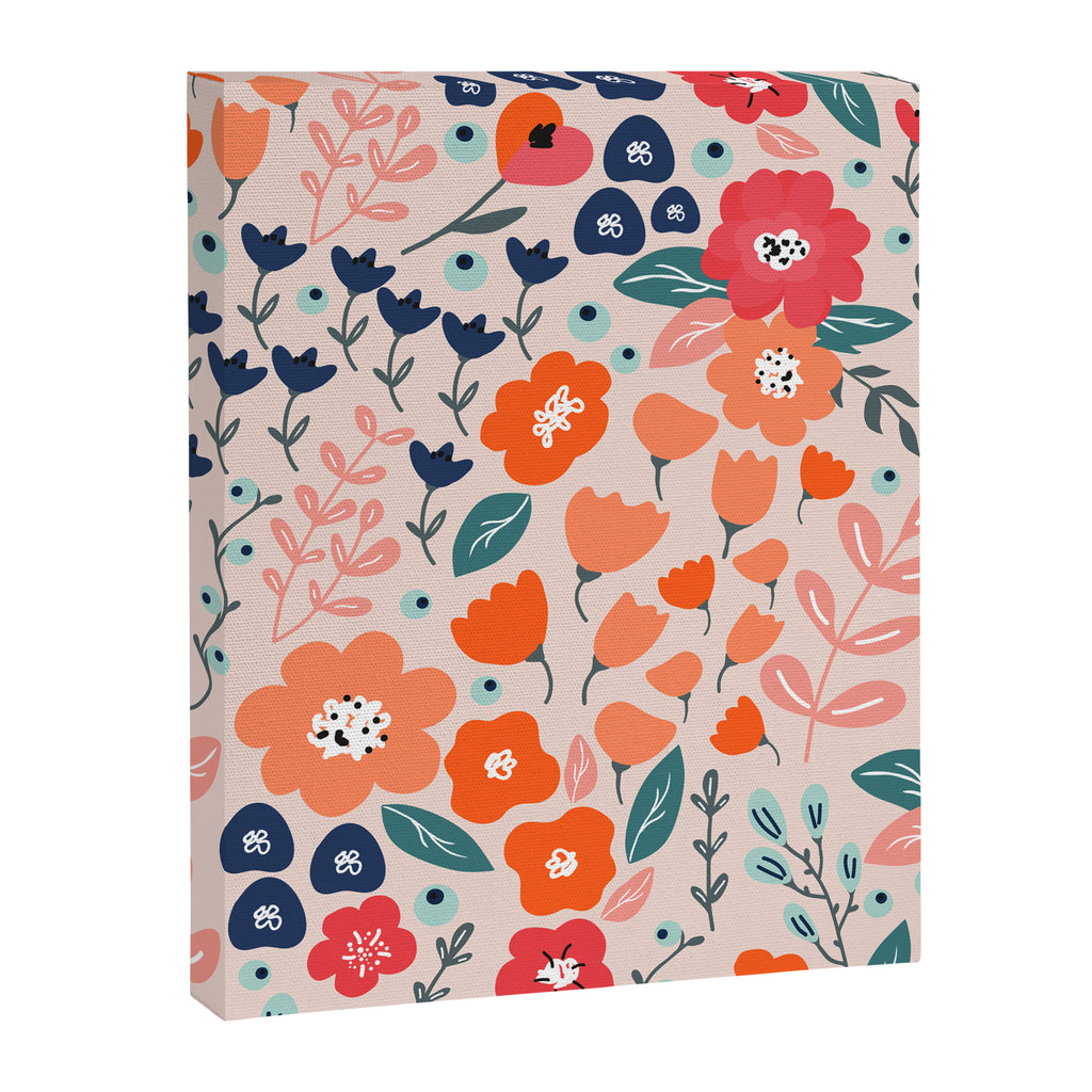 Ditsy Florals, Pink, Orange, Teal, Navy Canvas Print Gallery Image 8