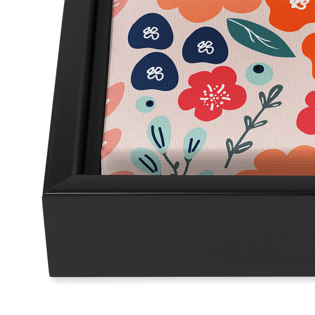 Ditsy Florals, Pink, Orange, Teal, Navy Framed Canvas Print Gallery Image 3