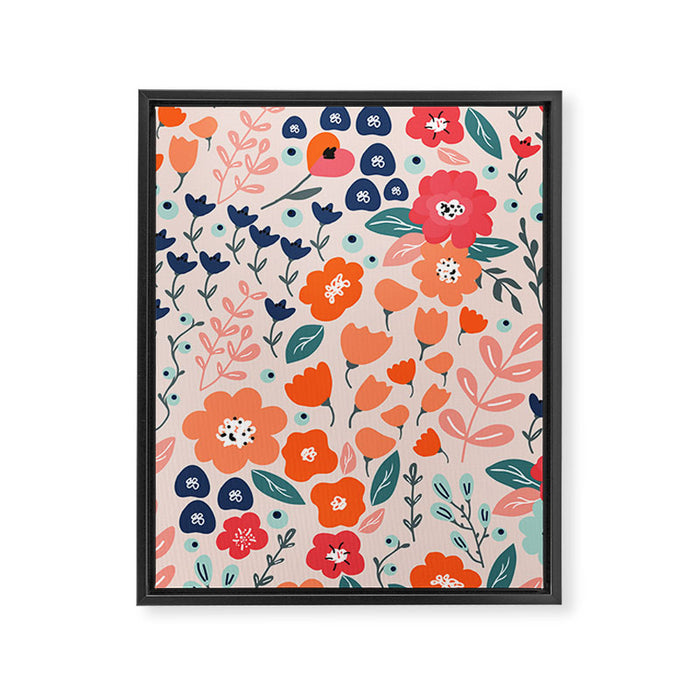 Ditsy Florals, Pink, Orange, Teal, Navy Framed Canvas Print Gallery Image 1