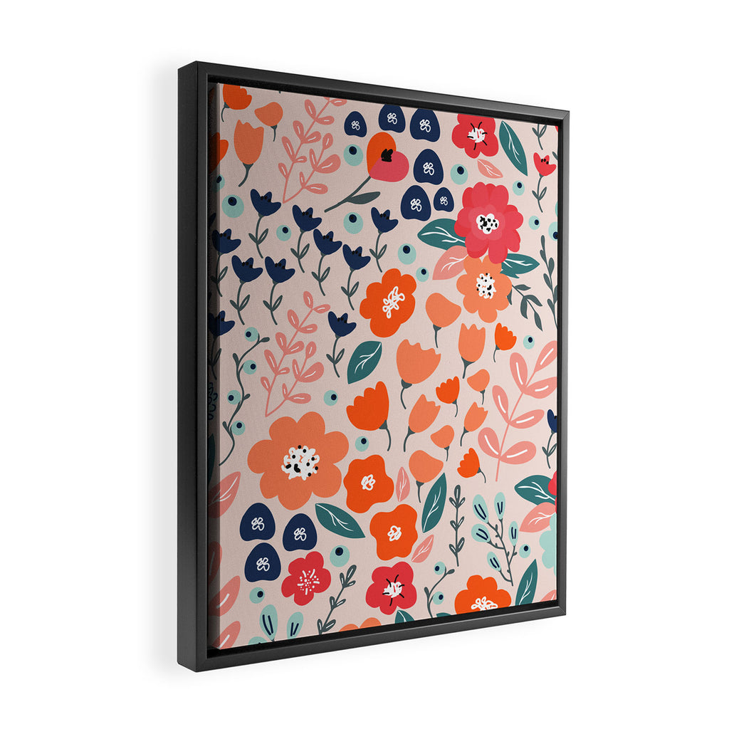 Ditsy Florals, Pink, Orange, Teal, Navy Framed Canvas Print Gallery Image 2