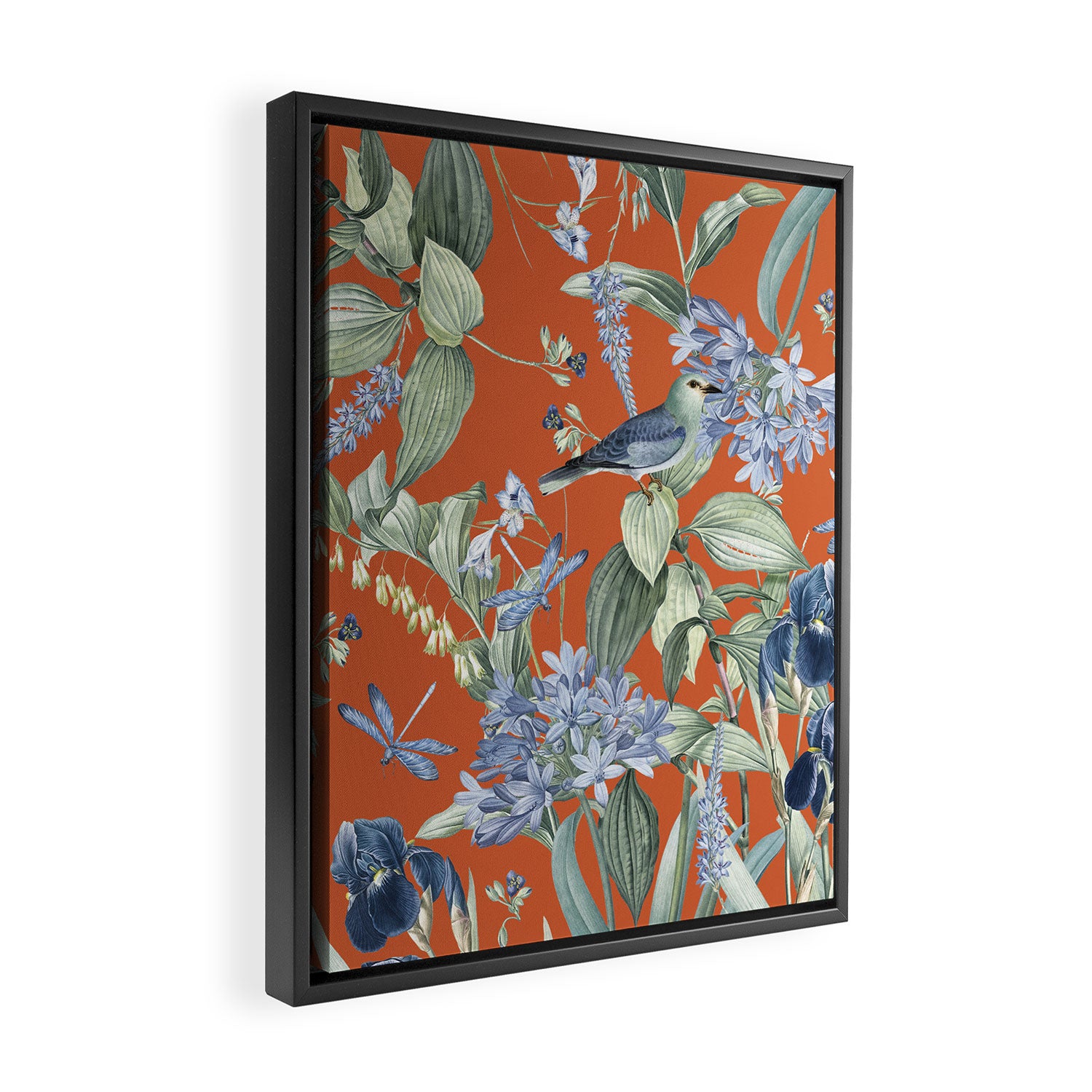 Exotic Wildlife Floral Garden on Orange Framed Canvas Print Gallery Image 2