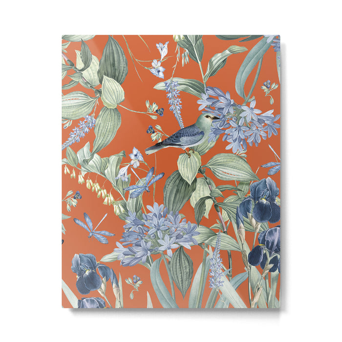 Exotic Wildlife Floral Garden on Orange Metal Print Gallery Image 1